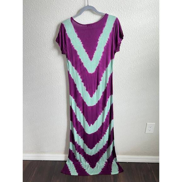 New Romeo & Juliet Green Purple Tie Dye Chevron Stripe Maxi Dress Women's M - Picture 3 of 4